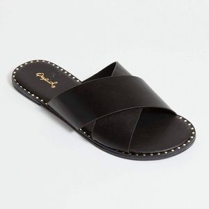 Black Cross Band Mule Slide